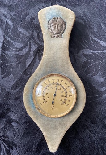 Antique wall thermometer wood - thermometer,