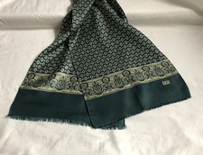 RETRO Mod LUCIA Mens Green Paisley Jacquard Pure Silk Scarf Cravat Necktie