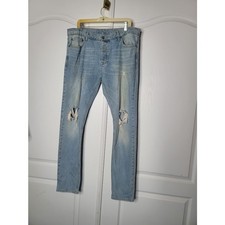 Topman Men's Distressed Blue Jeans Size 38" x 34" Light Wash  Destroyed