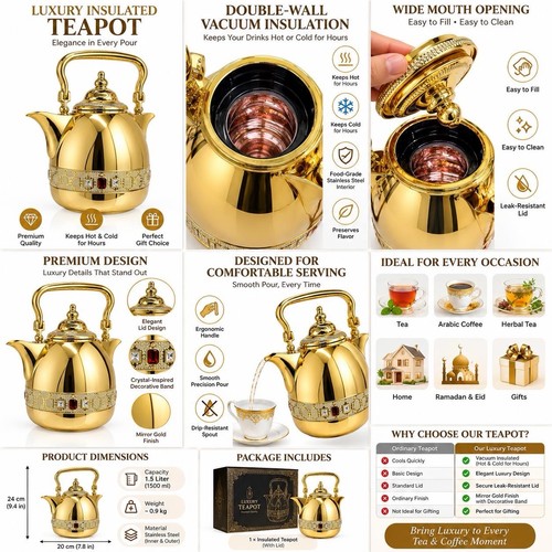 Luxury insulated teapot double - luxury,