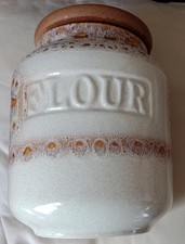 Large Fosters Pottery Honeycomb Storage Jar For Flour Teak Stopper Lid VGC