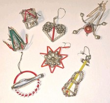 7 Antique Czech Gablonz Glass Christmas Tree Decorations-Heart, Cello, Fish ++