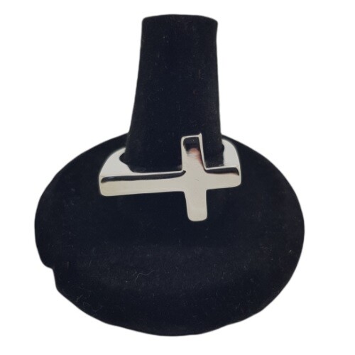 Sideways cross ring stainless - cross,