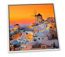 Santorini Island Sunset Orange CANVAS FLOATER FRAME Wall Art Square Print