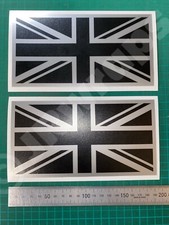 (X2) Union Jack Stickers Decals 190x100mm Car Camper Van Bumper Black & Silver