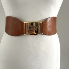 Ted Baker Tan Brown Wide Leather Belt Gold Buckle Size 0/1 UK 6/8