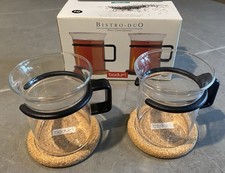 Boxed Vintage Bodum Bistro Duo Glass Mugs (x2)  & Cork Coasters (x2) -  No 4502