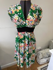 Trashy Diva 1940s style rayon crepe dress Green floral print US 8 (uk 10-12)