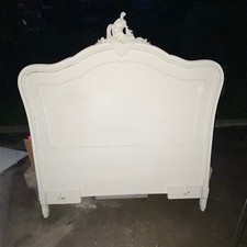 French Ornate Louis XV Antique White painted carved Double Bed Rococo Headboard
