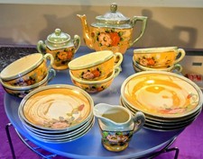 1930s  Japanese Handpainted Delicate Lusterware Child's Tea Set