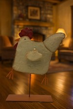Set of 2 Rustic Metal Chicken Ornaments 21x14cm Rocking Farmhouse Country Decor