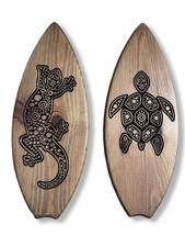 Rustic Turtle Surfboard, Surfers, Tiki Bar, Carved Wooden Decoration