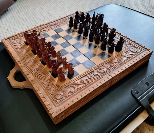 Carved wooden folding - folding, chess