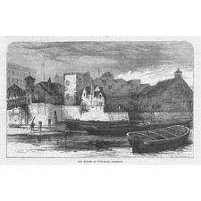 LONDON Old Houses at Nine Elms Lambeth - Antique Print 1871