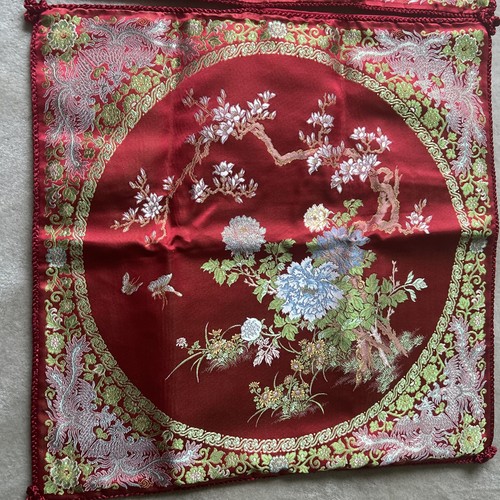 Embroidered red silk cushion - silk,