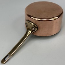 VINTAGE KITCHEN COPPER SMALL COOKING PAN STAMPED TOURNUS FRANCE ON BRASS HANDLE