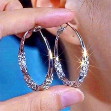 Silver Hoop Earrings with Sparkling Crystals for Women, Elegant & Stylish, gift