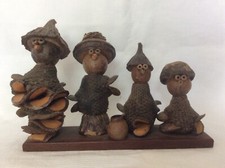 ANTIQUE FOLK ART PINE / FIR CONE AND NUT FAMILY FIGURES GERMAN SWISS NORDIK