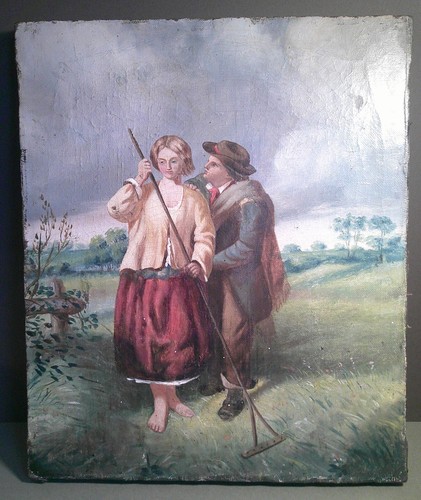 Antique oil painting canvas - antique,