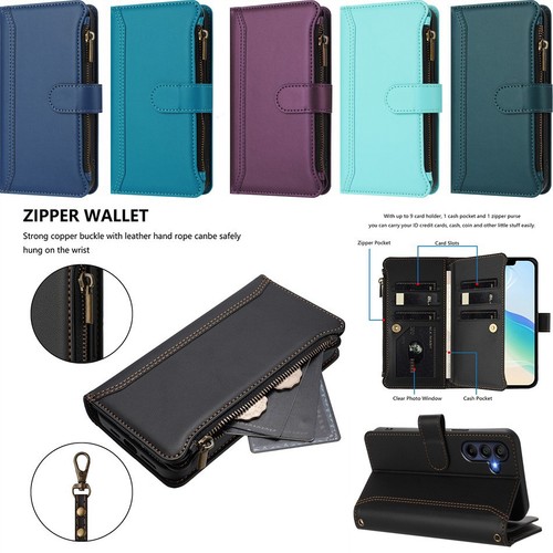 Leather zipper wallet phone - leather,