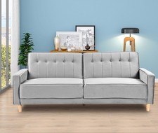 VELVET 3 SEATER SOFA BED CLICK CLACK RECLINER MODERN LIVING ROOM COUCH GREY