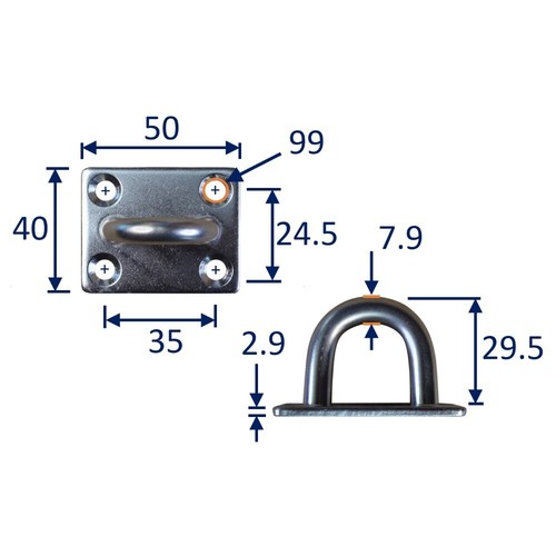 Square pad eye mounting hoop - square,