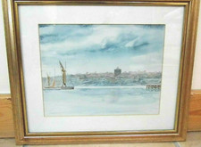 YORKSHIRE COASTAL SHIPPING original antique PAINTING circa 1890