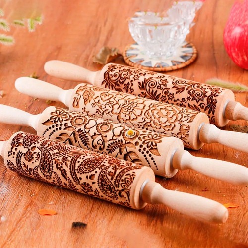 Embossed rolling pin - rolling, wooden