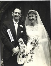 Vintage Old Wedding Photo Bride Groom Suit Tie Dress Flowers 1950's / 1960's