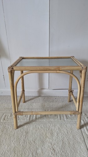 Vintage glass topped - glass, rattan