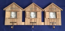 Beach Hut Photo Frames Wood Seaside 3x Picture Holders 3x hooks