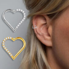 Titanium Surgical Steel 8MM Heart Ring Hinged Piercing Crystal Pave Earrings 1x