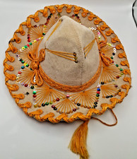 Authentic Made in Mexico Beige and Orange Mariachi Band Sombrero Hat J1784
