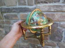 Semi Precious Stone Inlaid World Globe Stand With Compass 9" Tall Table Decor
