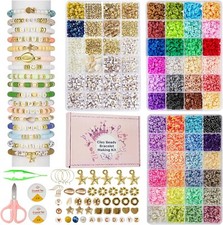 10750 Pcs Clay Beads Bracelet Making Kit, 48 Colors 3 Boxes Flat Round Polymer C