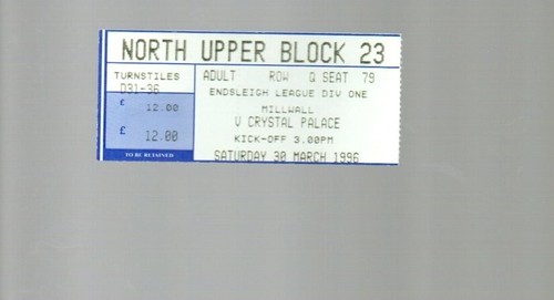 Used ticket millwall v - ticket,