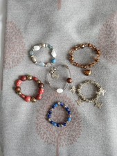 Bracelets Job Lot  X 6 Various Beads, Charms, Glass, Acrylic & Other.