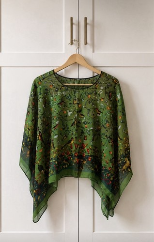 Green floral sheer kaftan - sheer, top