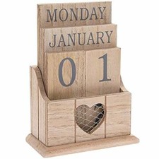 Vintage Style Wooden Perpetual Eternal Desktop Calendar Blocks Day Date & Month