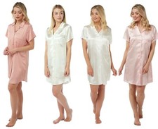 New Women's Ex Chain Store Satin Night Shirt Dress Button Up Nightie UK 10-22