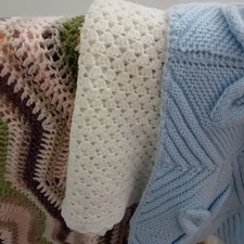Cot Blanket x 3 Vintage Knitted Baby Pram Pushchair  Stroller Crib  Blanket