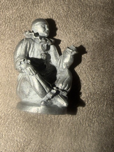 Vintage pewter pierrot sitting - vintage,