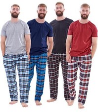 Mens Flannel Pyjama Set Brushed Cotton Check Jersey Top Loungewear Lightweight
