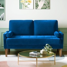 Small 2 Seater Sofa Blue, Comfy Sofa Couch with Spring Cushion, Velvet Sofa