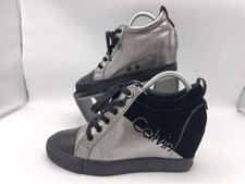 Calvin Klein Rory R6046 Hidden Platform Heel Silver Black Trainers Size UK 7