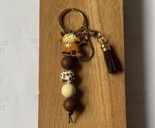 Cute Highland Cow Keychain with Beaded Tassel – Keyring bag charm gift for her