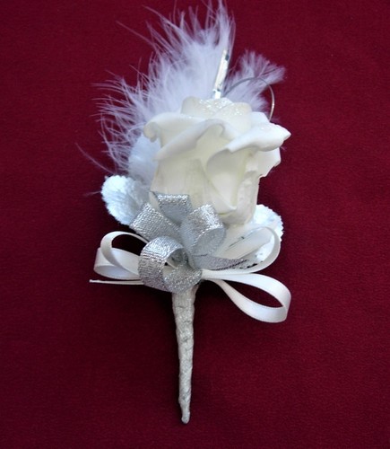 New white rose feather - new, rose/feather/silver