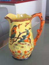 Vintage Art Deco Arthur Wood 8 "  Kingfisher Jug Hand Painted Orange Yellow.