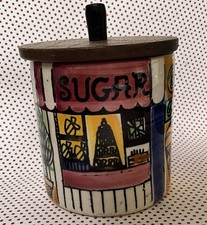 Vintage Joe Gantofta Anita Nylund Sugar Jar Swedish Pottery Folk Art Cracked