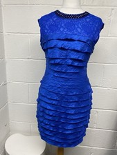 Linea Royal Blue Ruffle Tiered Bodycon Dress With Lace & Jewel Detail Size 14 PK